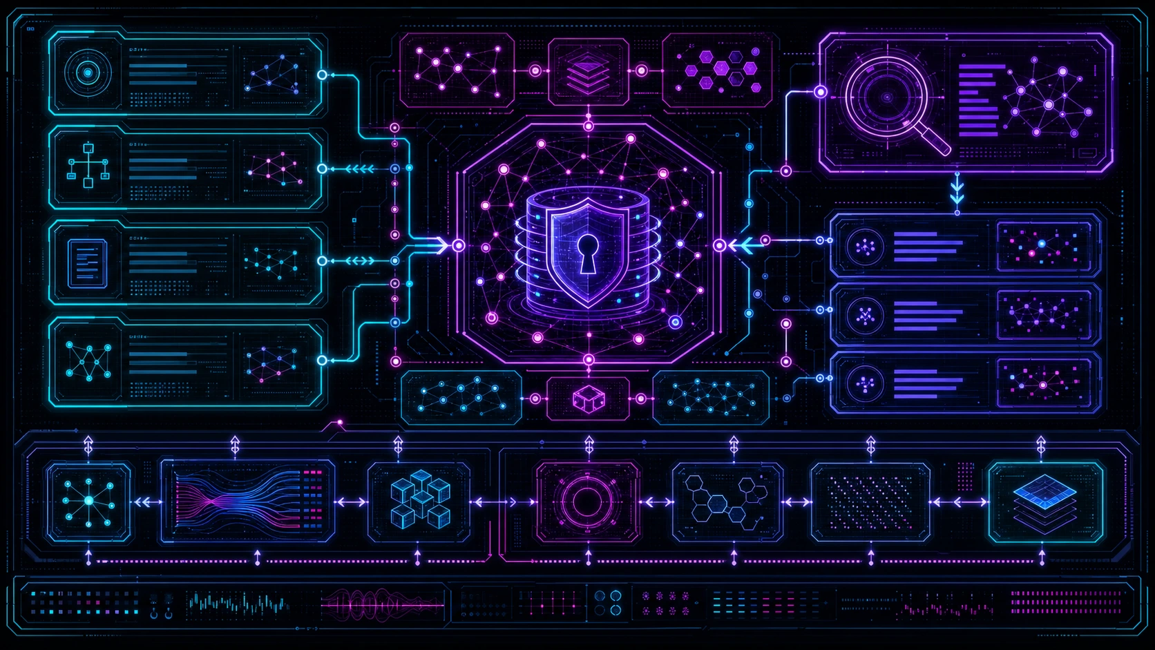 Decision artifacts flowing through a protected memory vault, graph context, and query results