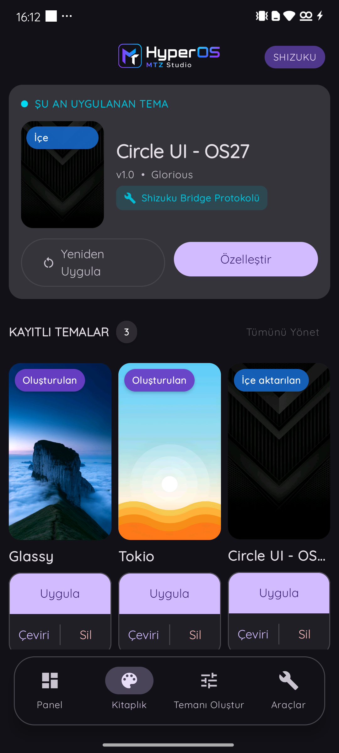 Aktif tema ve kayıtlı temalar kitaplığı