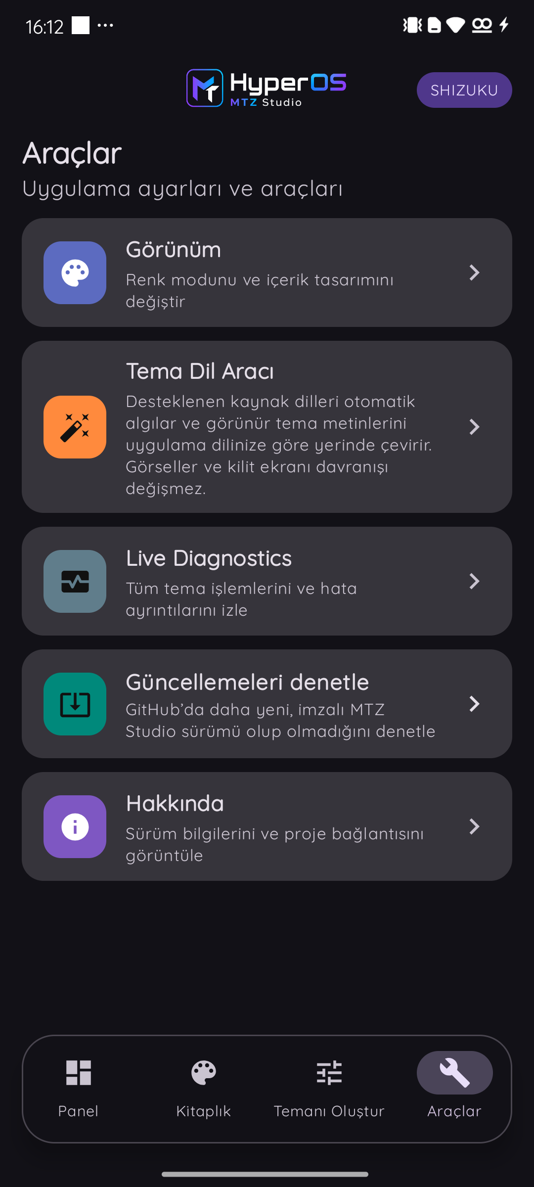 MTZ Studio araçları