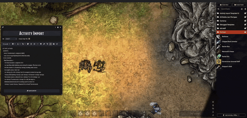 Adding Stormbreaker's Judgment to an existing weapon and reviewing the imported activity
