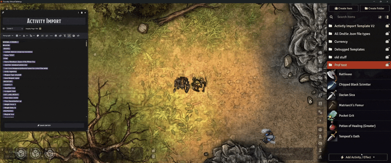 Importing Rimeheart as a complete spear with activities and effects through Item Importer