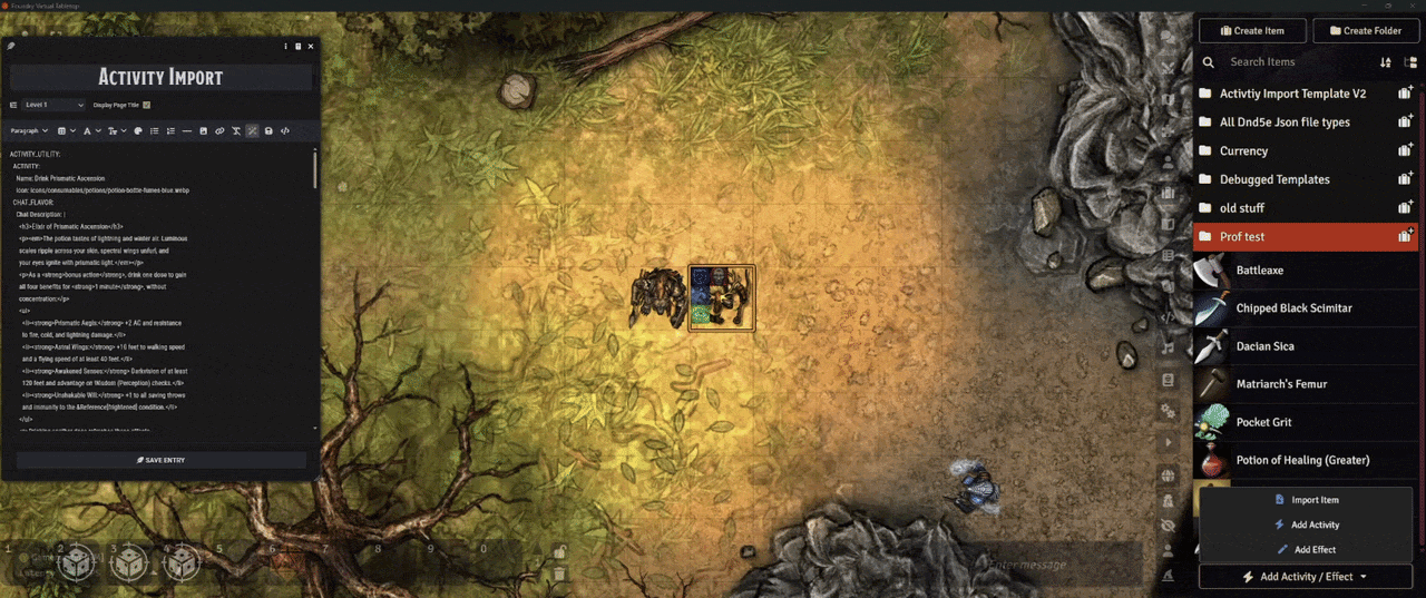 Comparing a potion activity and its effects with the imported result