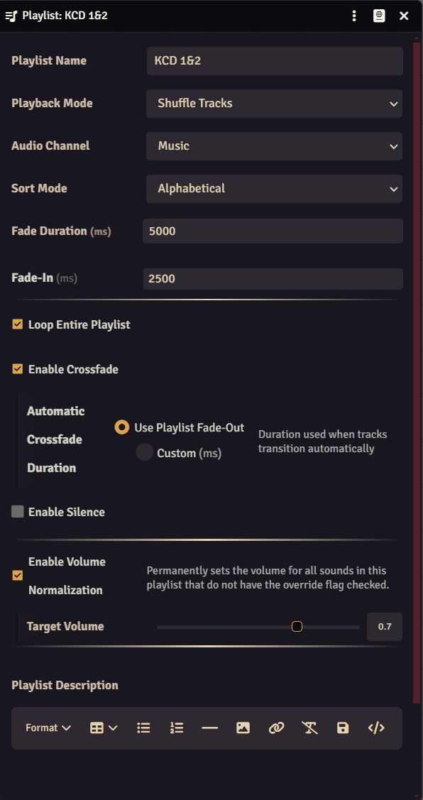 Playlist configuration settings