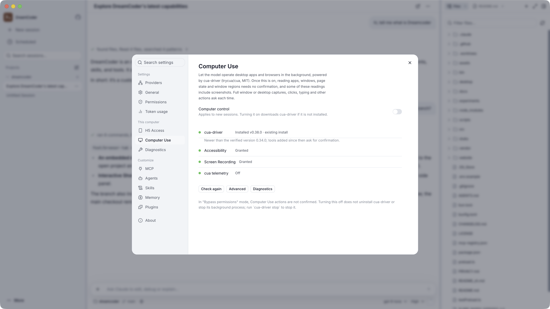 Computer Use settings