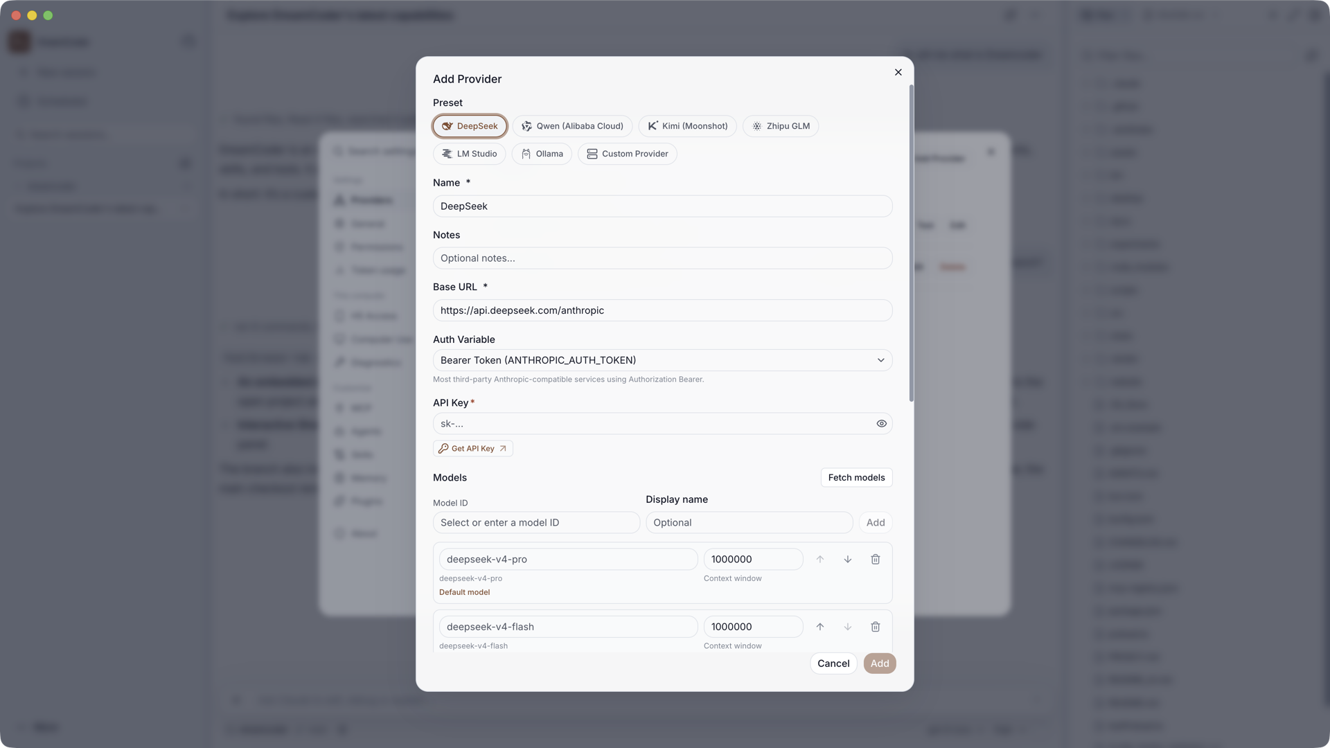 Adding a provider from a preset