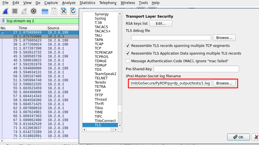Configure TLS secrets log