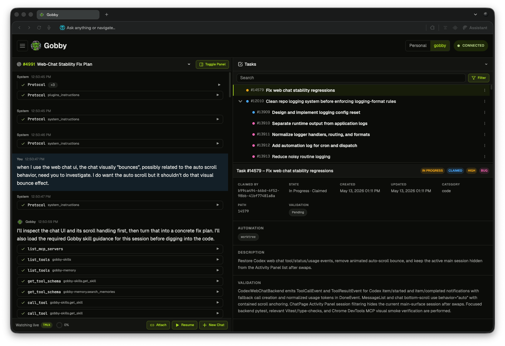 Gobby web chat with tasks panel