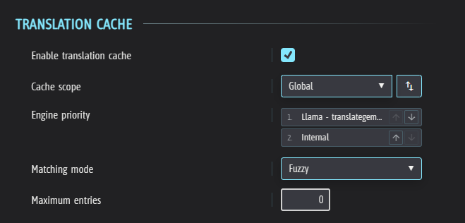 Translation Cache settings
