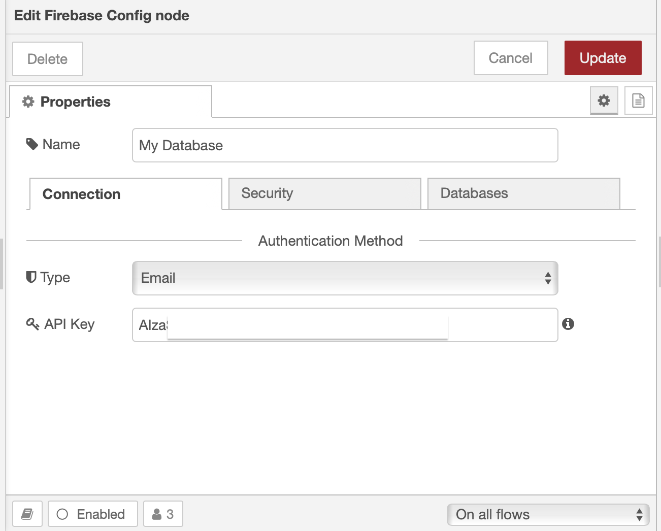 Screenshot of the config-node Connection tab