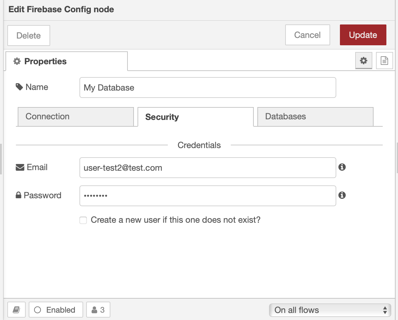 Screenshot of the config-node Security tab