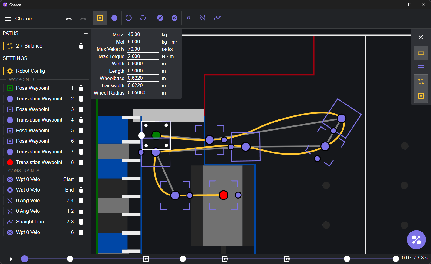 A screenshot of Choreo with an example path