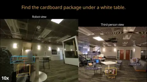 FARM on a real robot finding the cardboard package under a white table