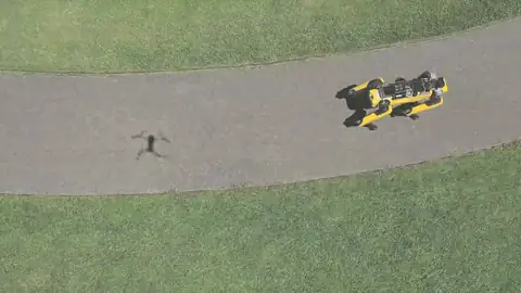 Spot running Scene-LM while walking a path across a lawn