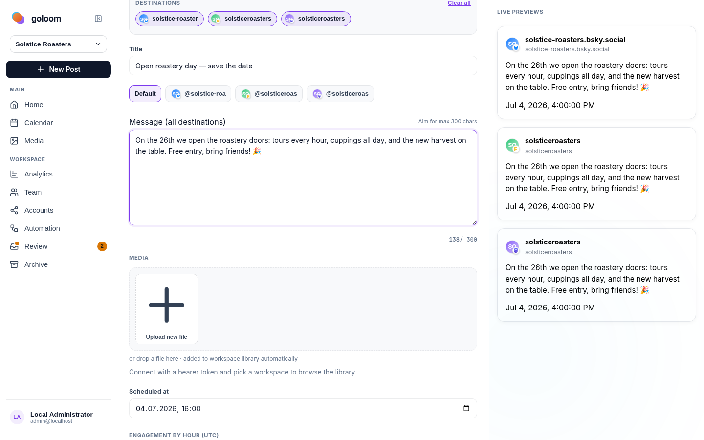 Post composer with live previews