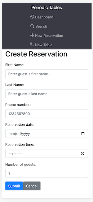 create reservation small screen