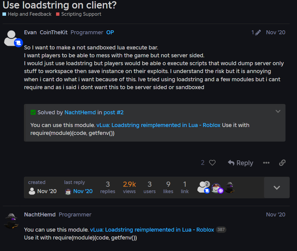 Devforum answer says to use vLua