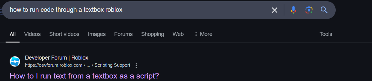 Google search: how to run code through a textbox roblox