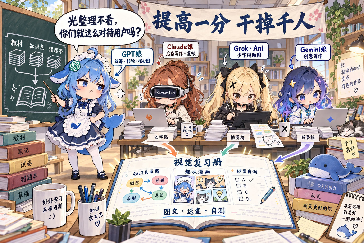 协作工作室:统筹核验、创意写作、核心图与辅助图共同形成复习册