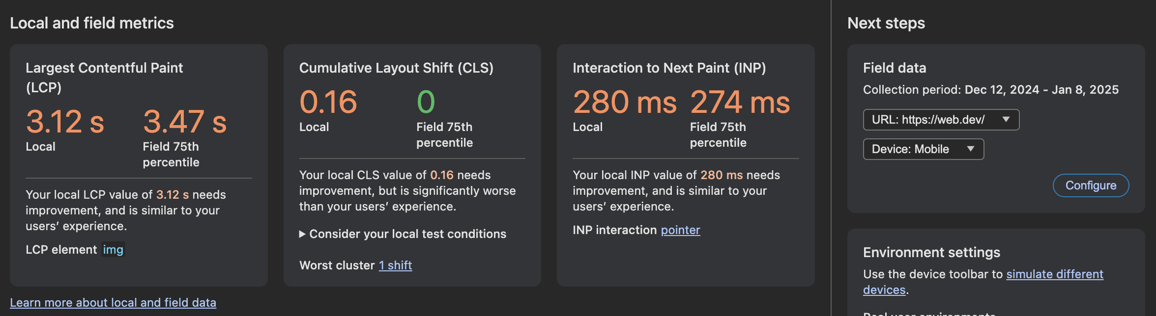 Field data in DevTools