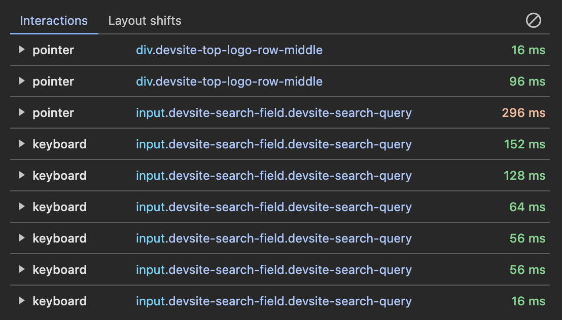 Interaction log in DevTools