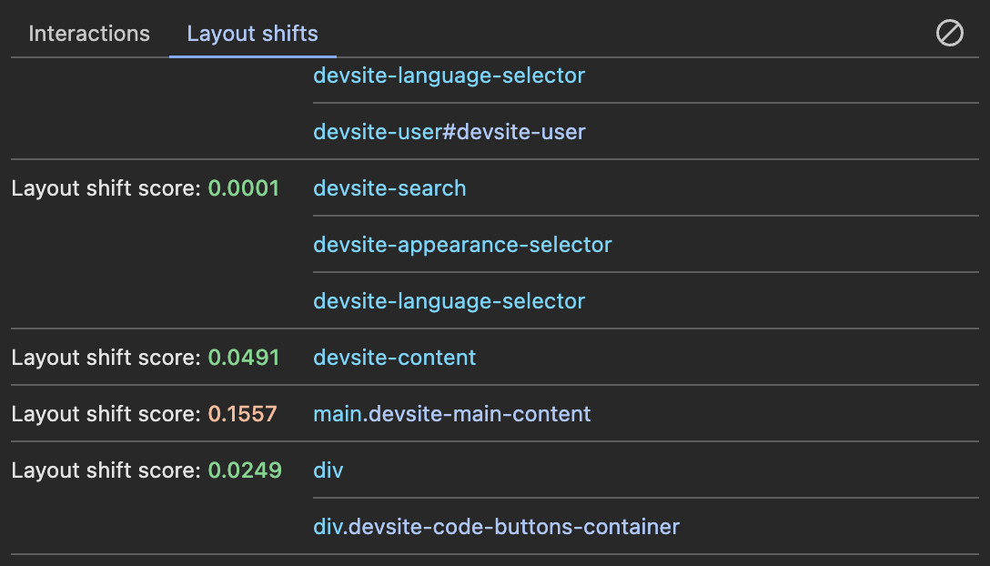Layout shift log in DevTools