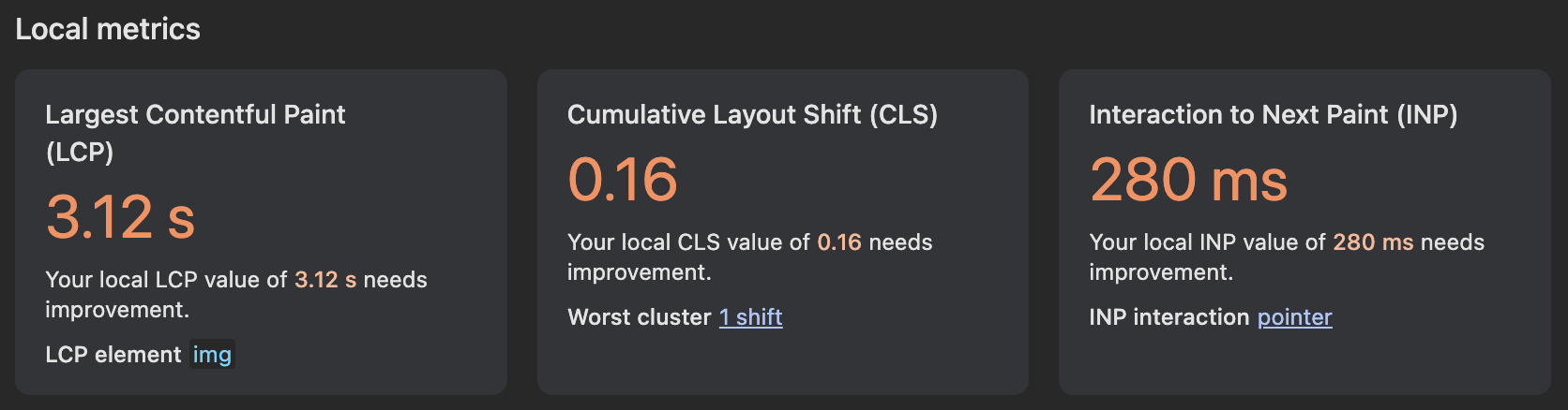 LCP, CLS, and INP live metrics in DevTools