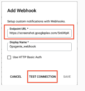 Paste your webhook URL, test the connection, and save it