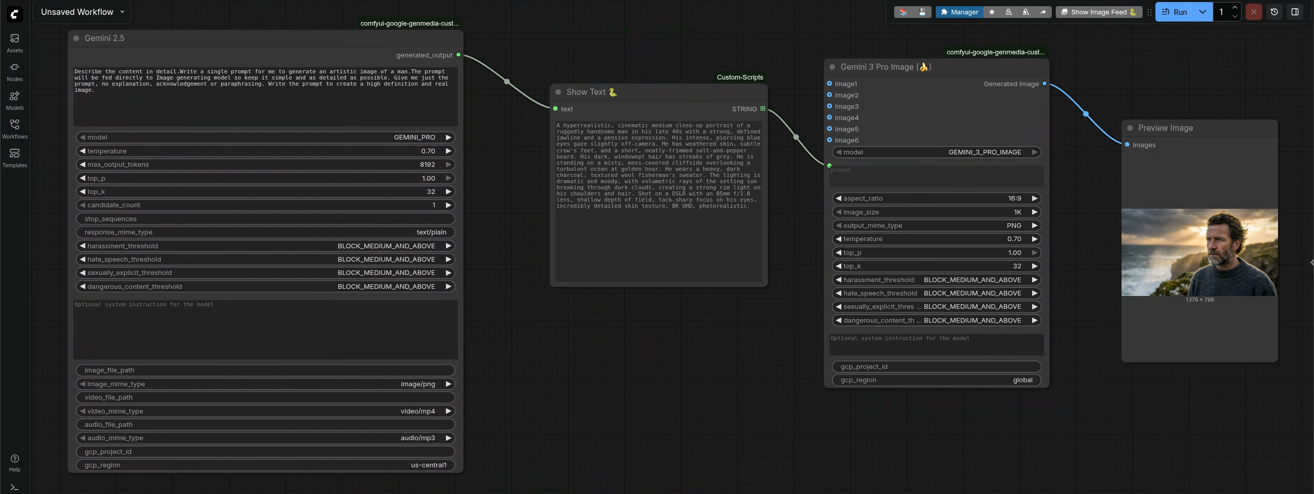 Sample workflow using Gemini 2.5 node