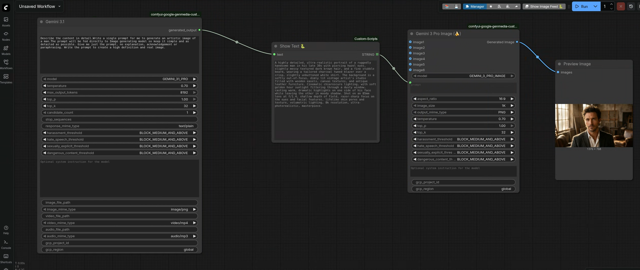 Sample workflow using Gemini 3.1 node