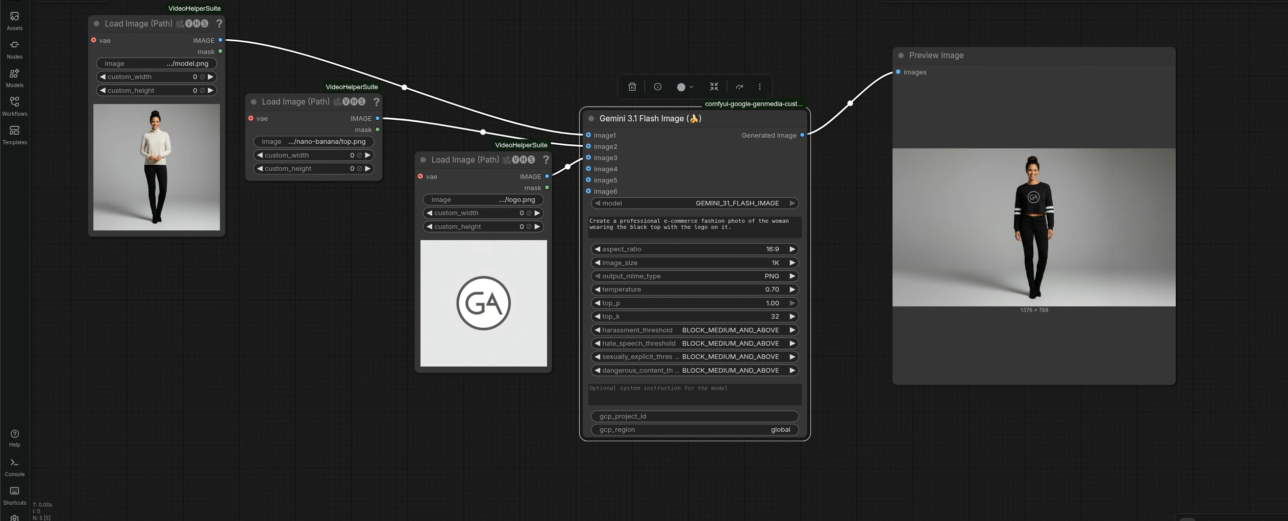 Sample workflow using Gemini 3.1 Flash node