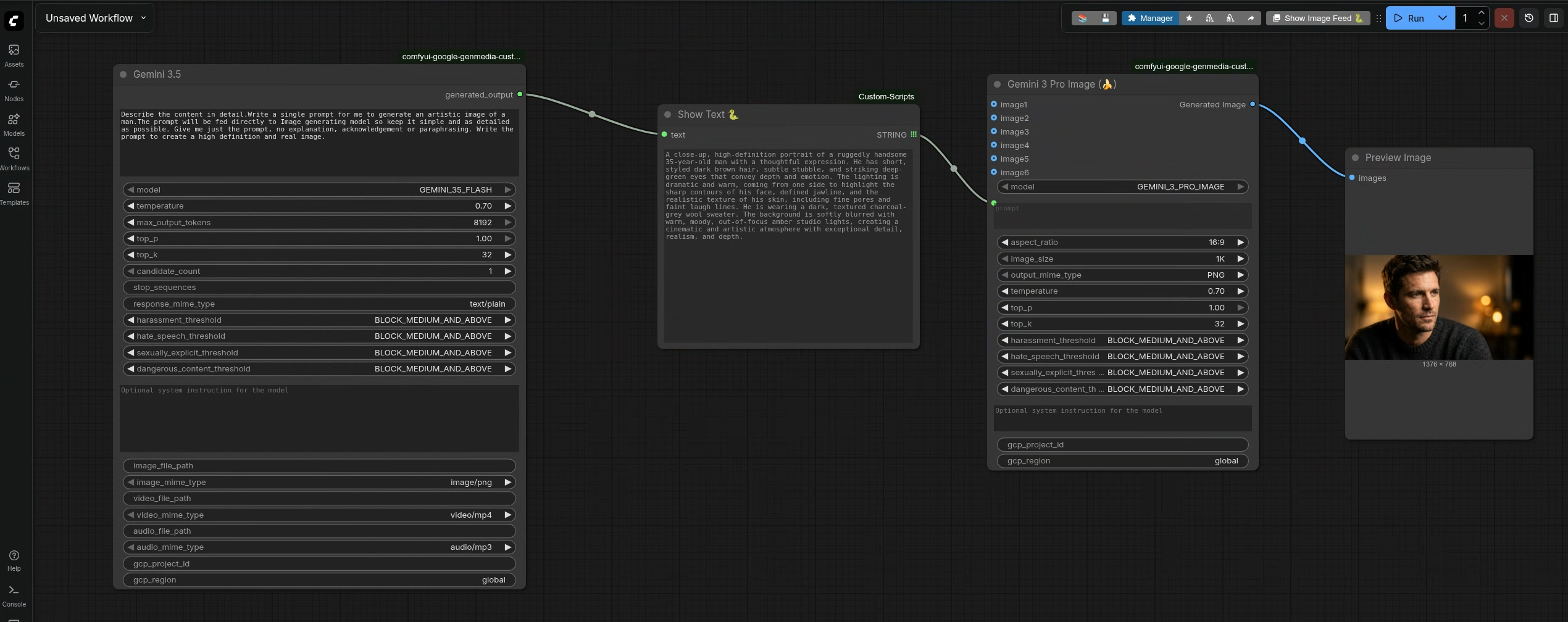 Sample workflow using Gemini 3.5 node