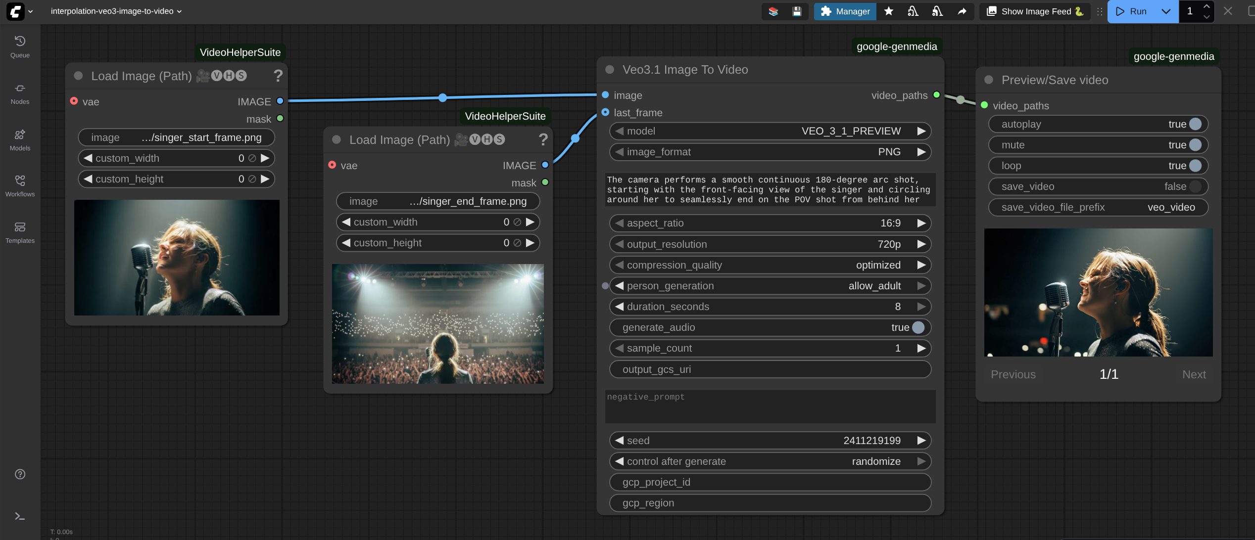 Sample workflow using Veo3 Image to Video node