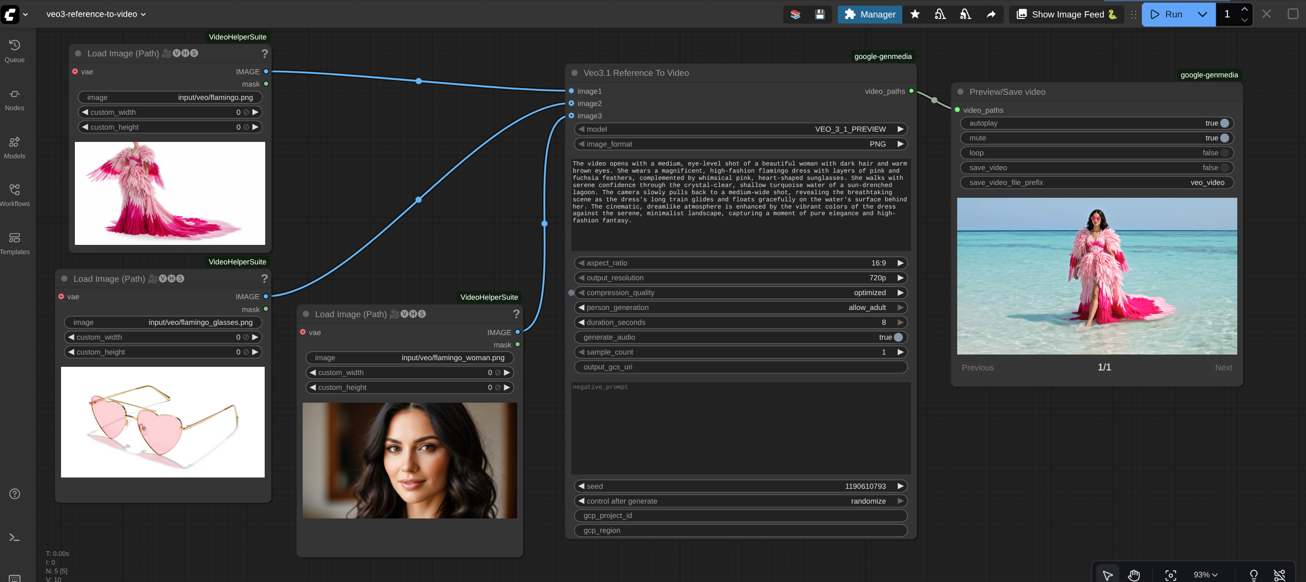 Sample workflow using Veo3 Reference to Video node