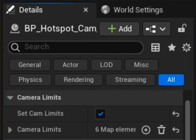 Camera hotspot orbit pawn settings