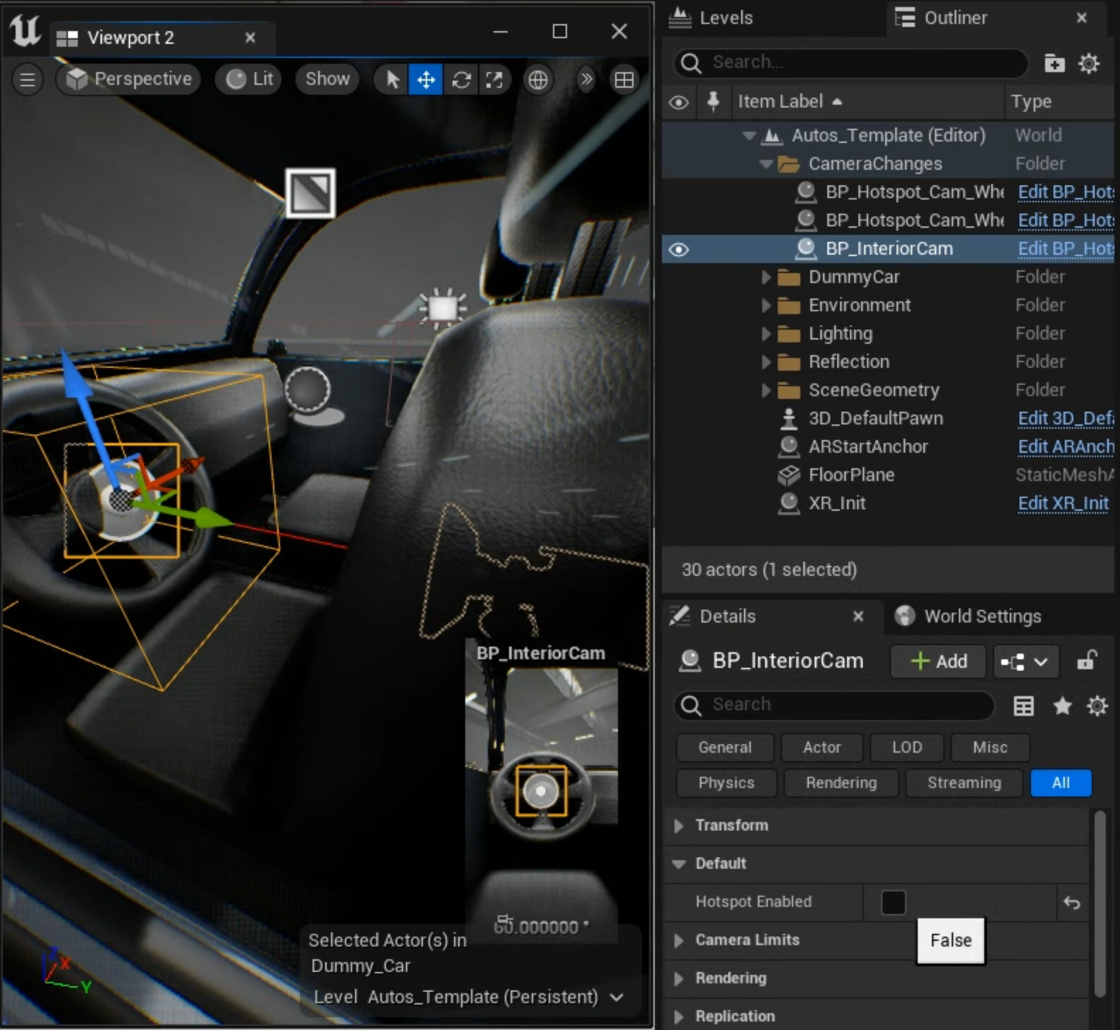 Transition to car interior hotspot