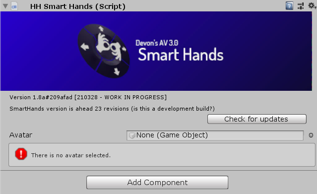 The custom Smart Hands inspector