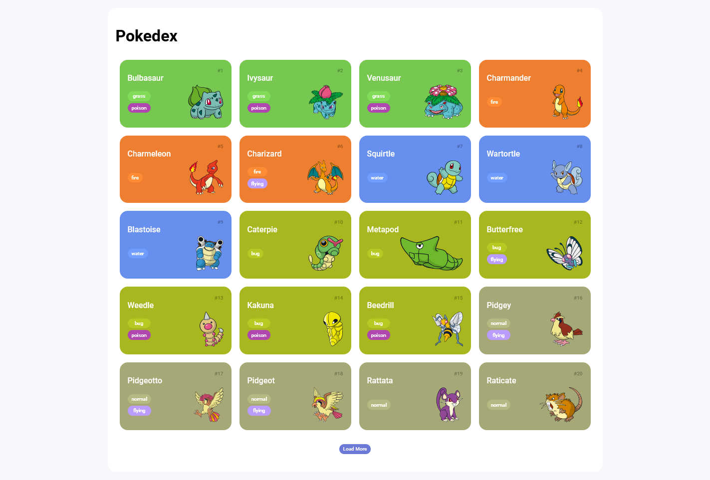 Imagem do site com alguns Pokemons