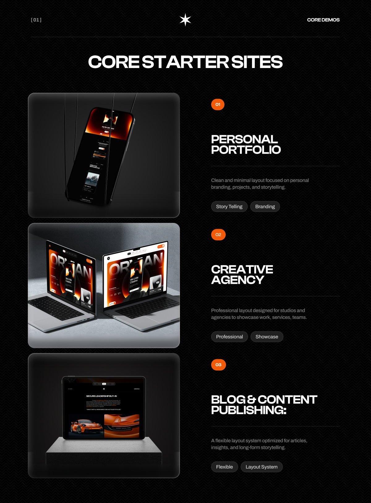 Orvian Core Starter Sites - Personal Portfolio and Creative Agency Homepage Designs