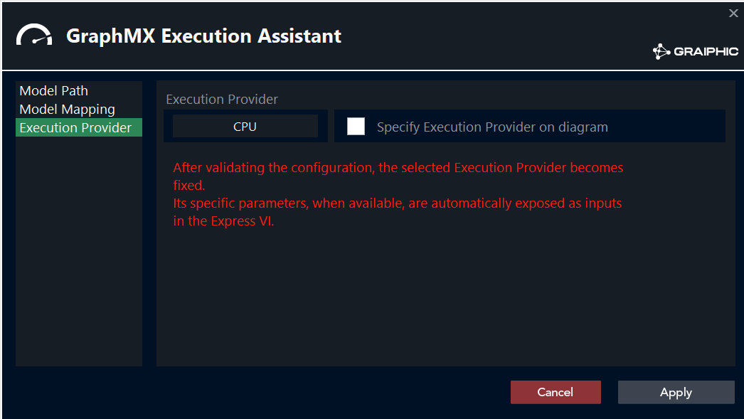 GraphMX Execution Provider configuration in the LabVIEW Accelerator Toolkit