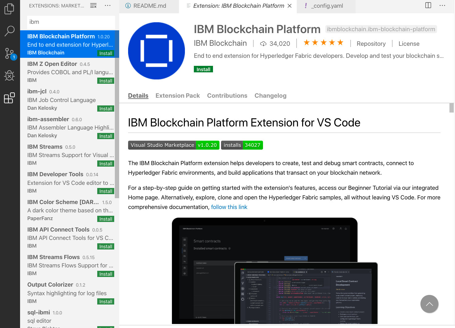 Installing the IBM Blockchaing Platform Ext for VSCode