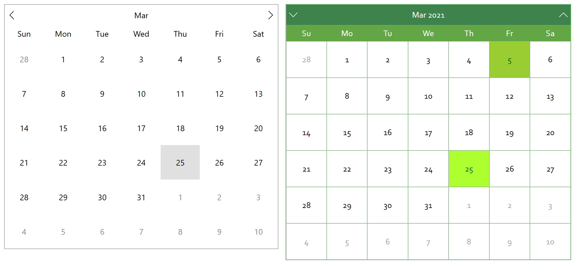WPF Calendar コントロール