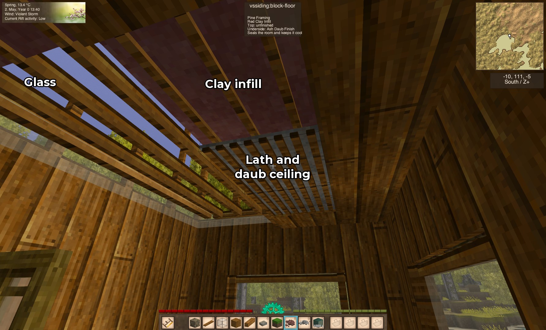 Thin floors from below: a lath and daub ceiling, clay infill and glass