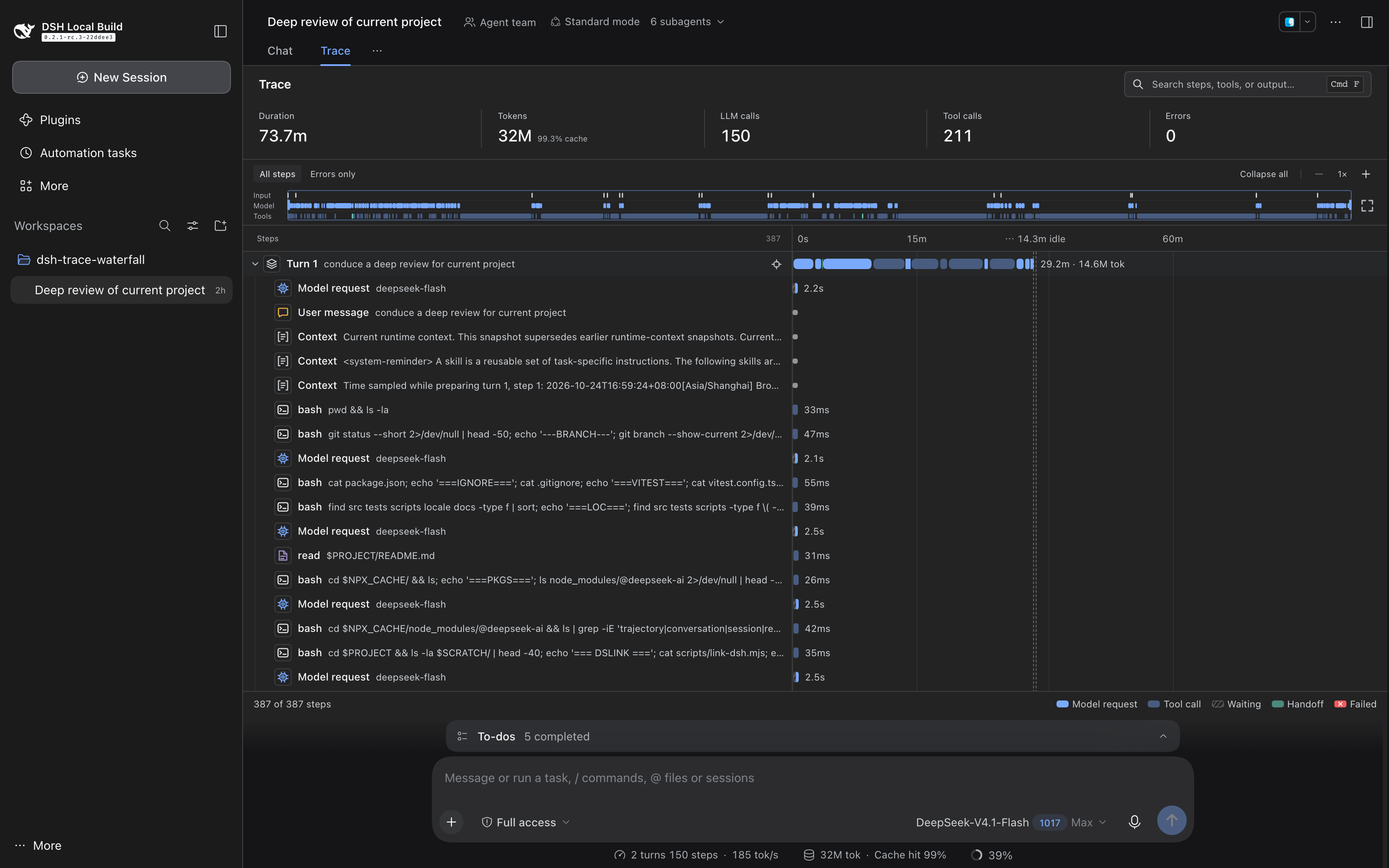 Expanded session in the dark theme