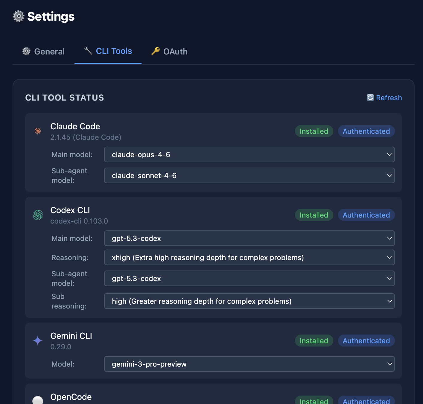 CLI Tools Settings