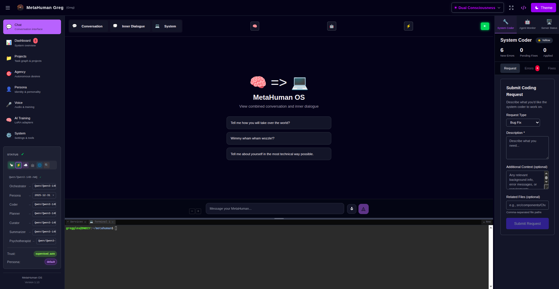 MetaHuman OS interface