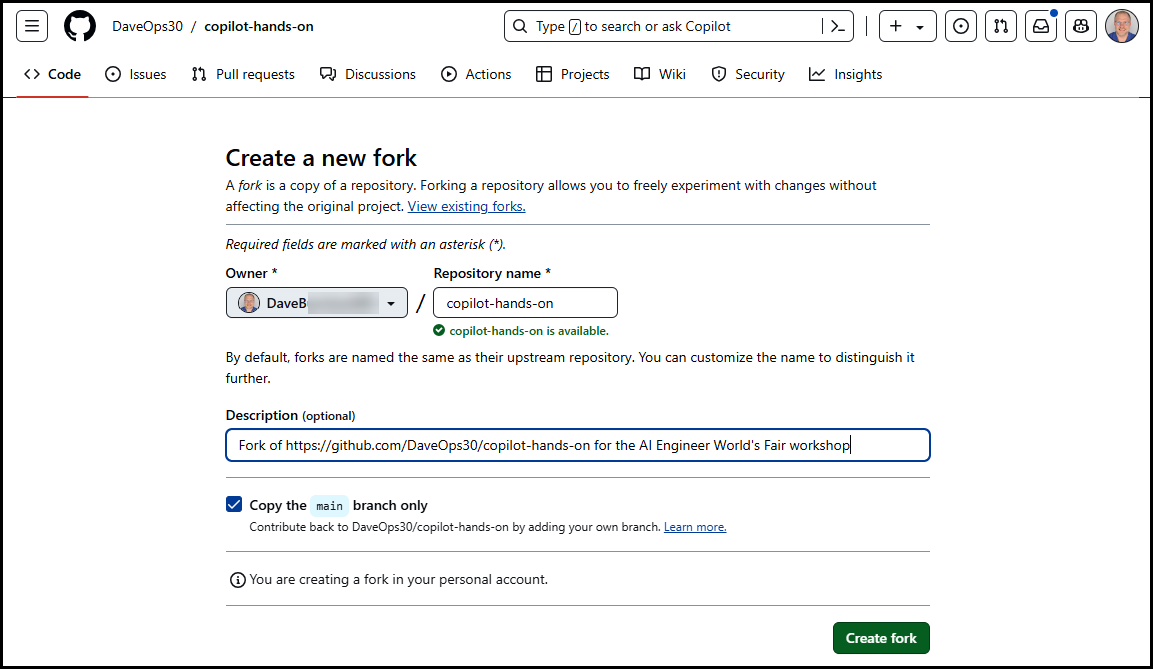 Forking repository