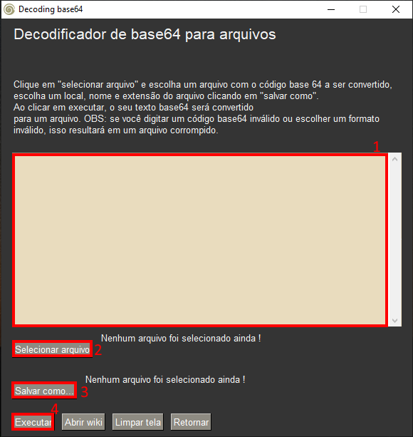 Menu decodificação arquivos