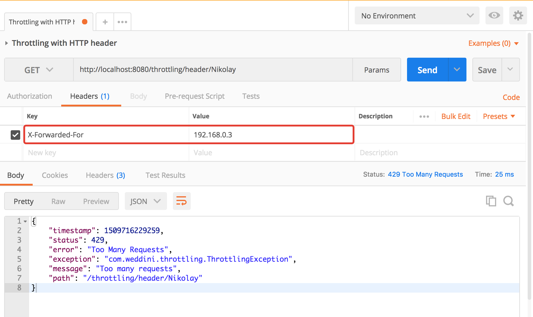 Throttling with http header. Exception-handling.