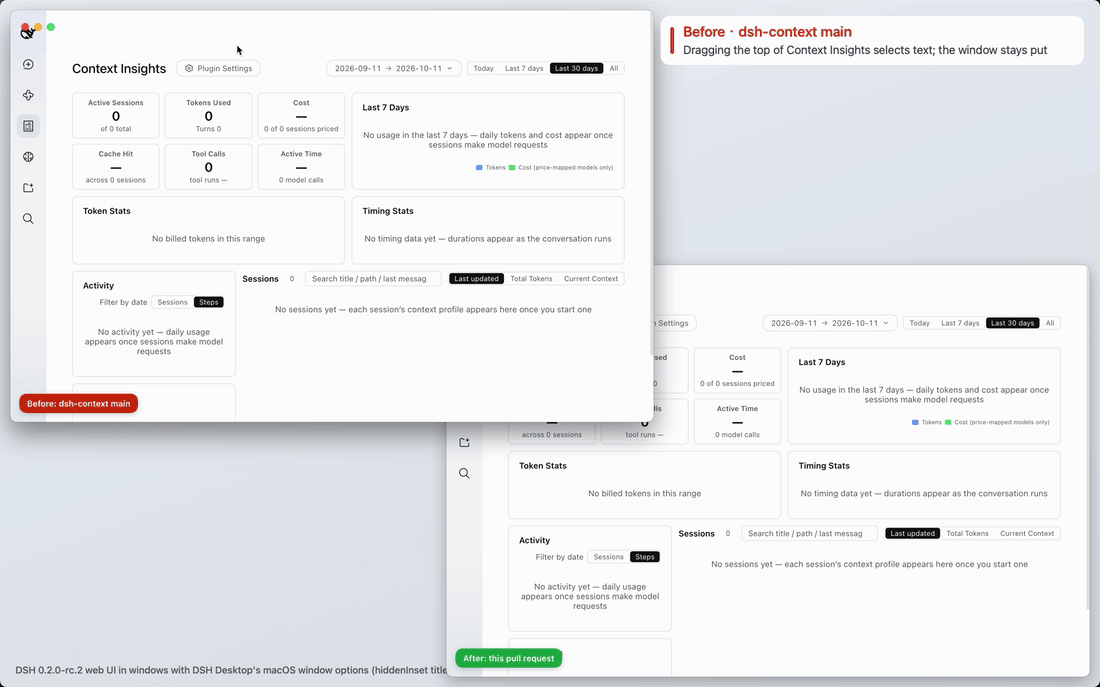 Dragging the top of Context Insights, before and after