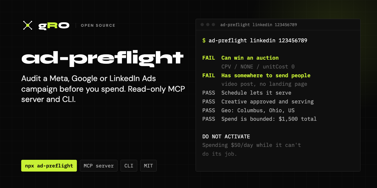 ad-preflight: Meta Ads, Google Ads and LinkedIn Ads MCP server and CLI for pre-launch campaign audits